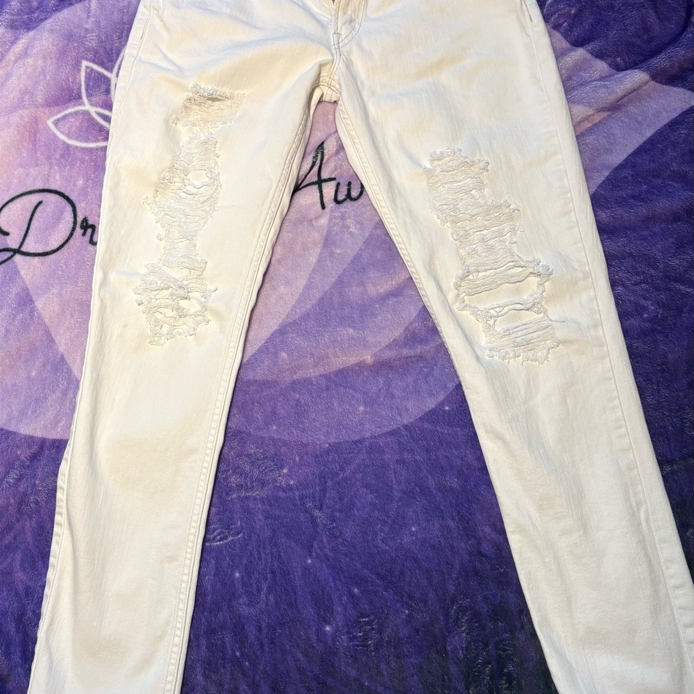 Levi's 524 too superlow White Ripped Skinny Jeans